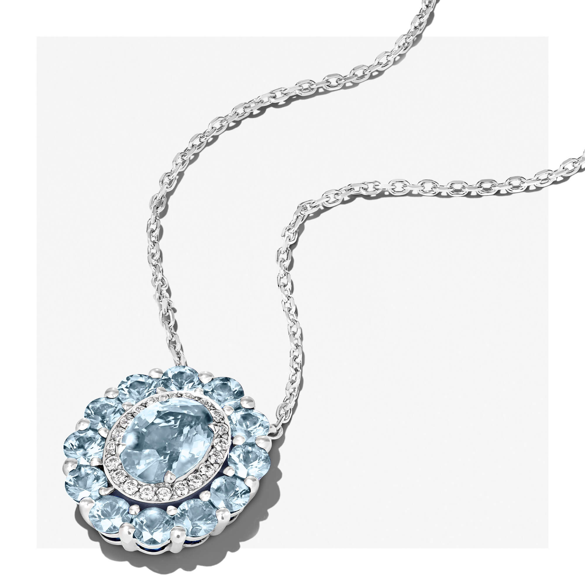 A Garrard 1735 Double Colour Cluster Aquamarine Pendant b