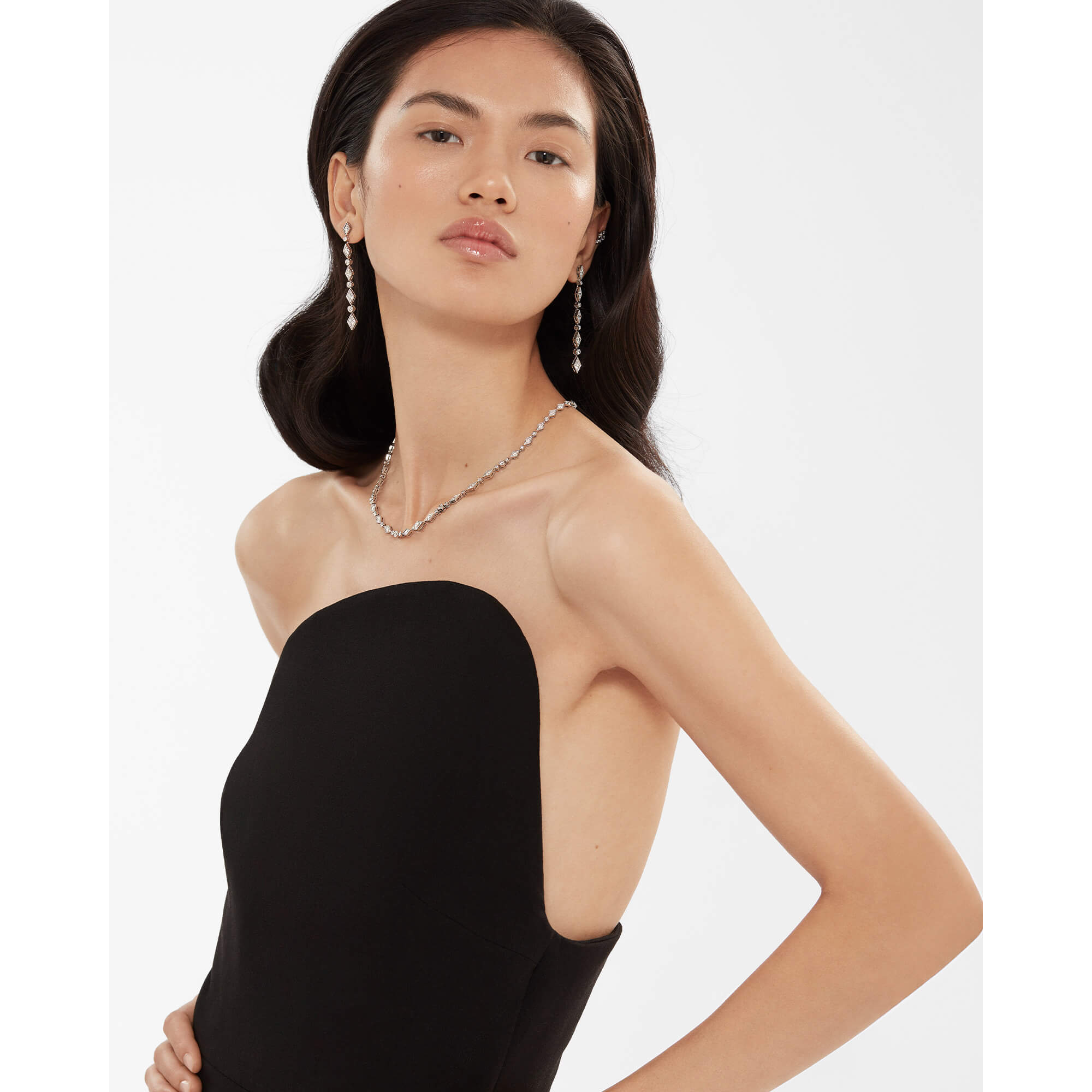 Garrard Albemarle diamond jewellery on model feature 1.