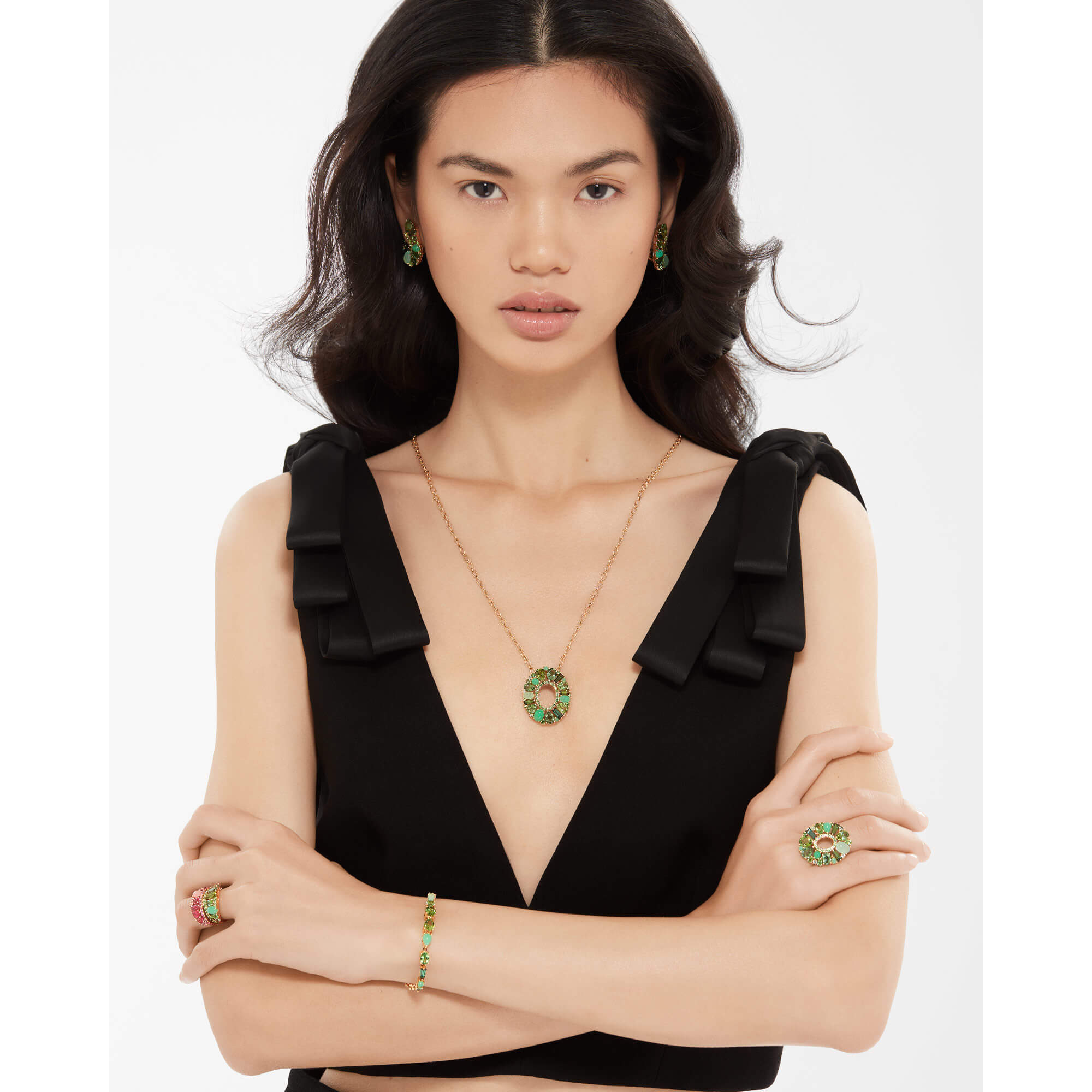 Garrard Blaze diamond and coloured gemstones jewellery on model feature