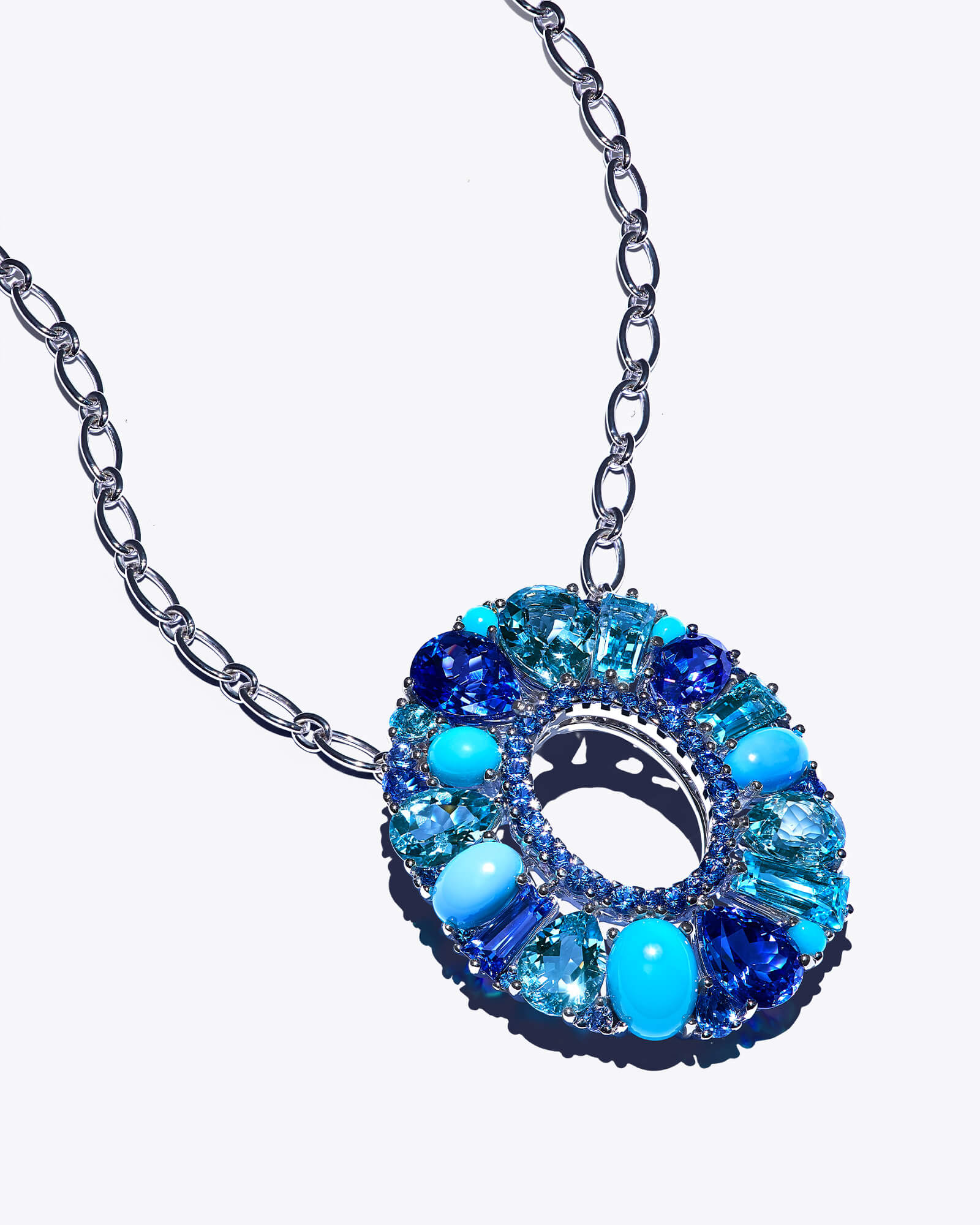 Garrard Blaze jewellery collection Blue Sapphire, Tanzanite, Aquamarine, Blue Topaz And Turquoise pendant Jewellery LP feature