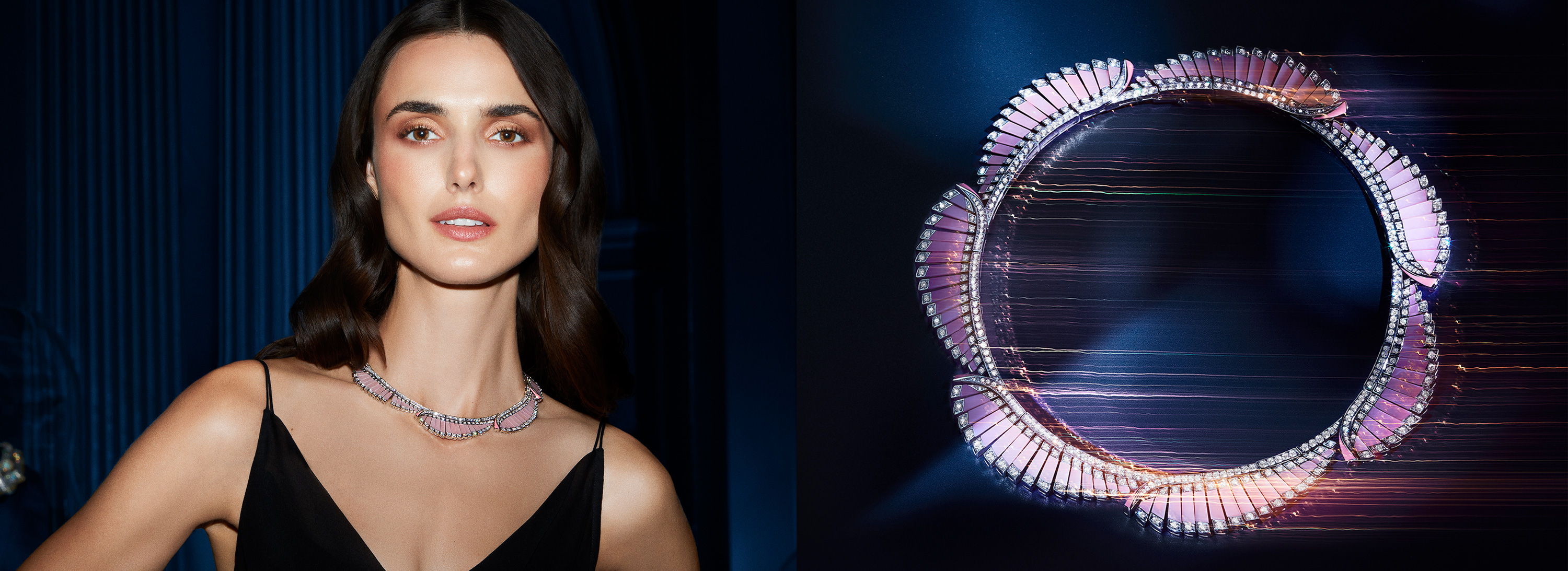 Garrard Couture High Jewellery Necklace close up and on model 3000x1093