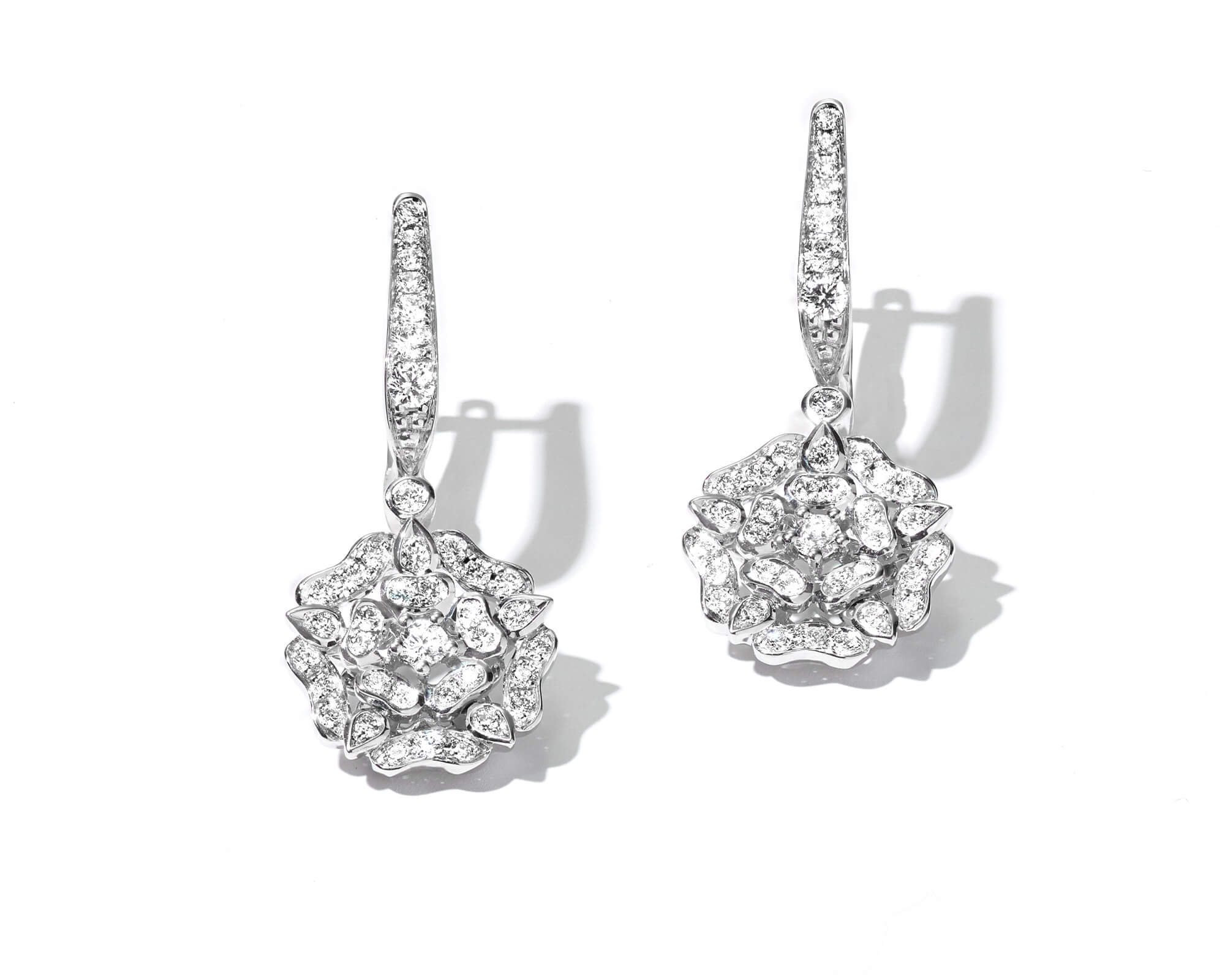 Garrard Diamond Jewellery Tudor Rose collection white gold diamond earrings