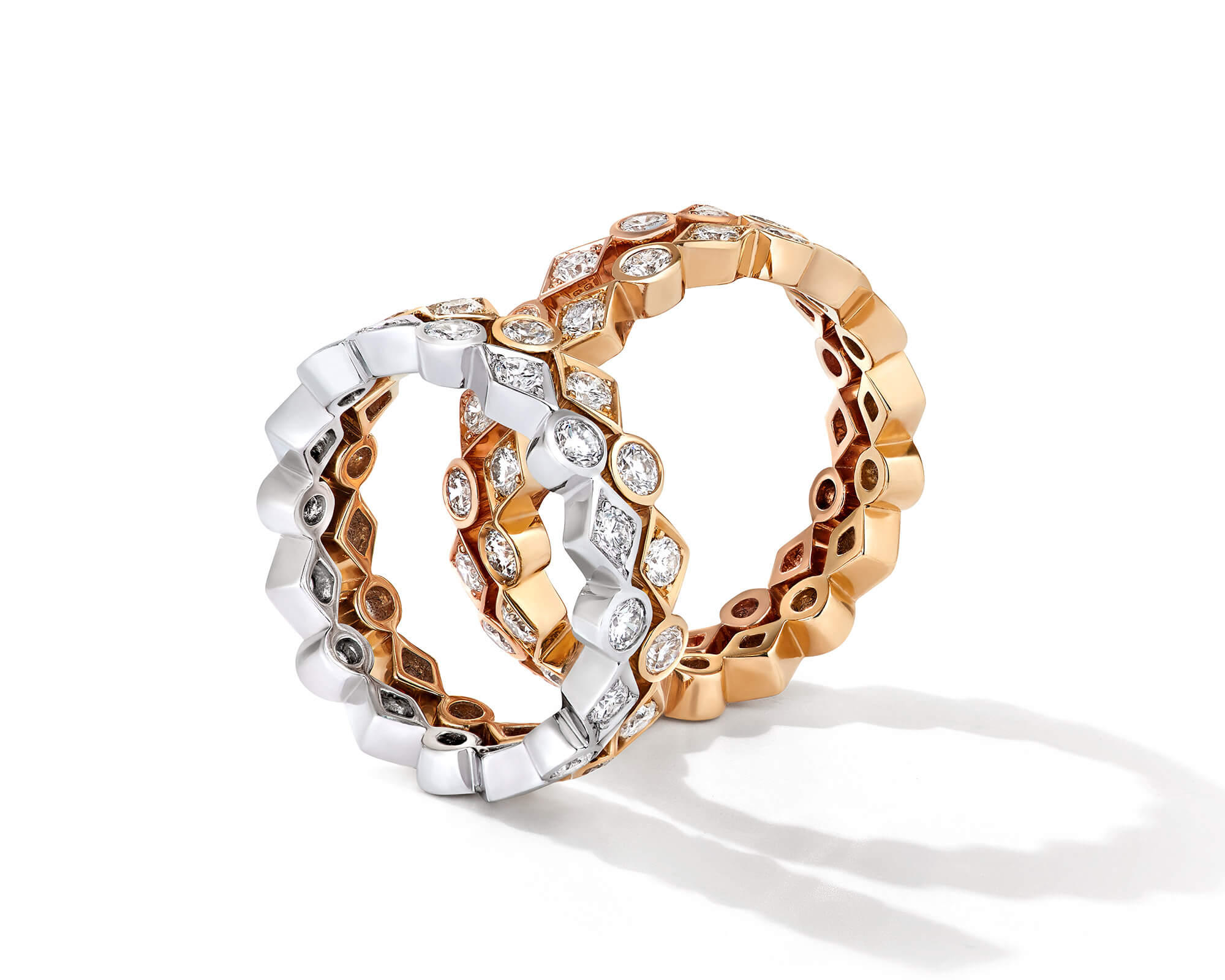Garrard Gold Jewellery Albemarle collection yellow gold and white gold diamond band rings desktop