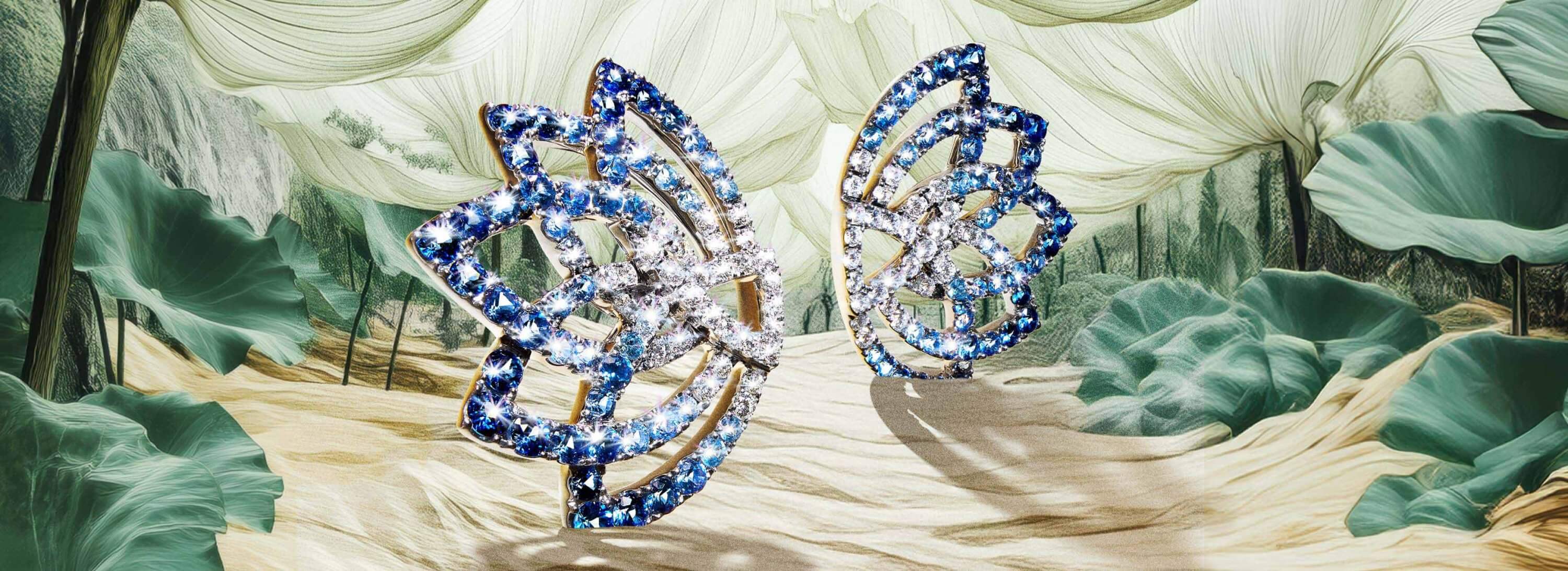 Garrard Lotus Flower Sapphire and diamond Earrings Utopia campaign PLP page
