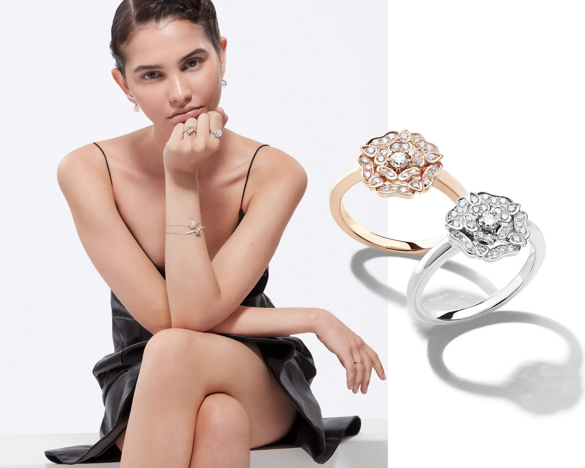 Garrard Mini Icons Jewellery Collection model and close up products mobile b