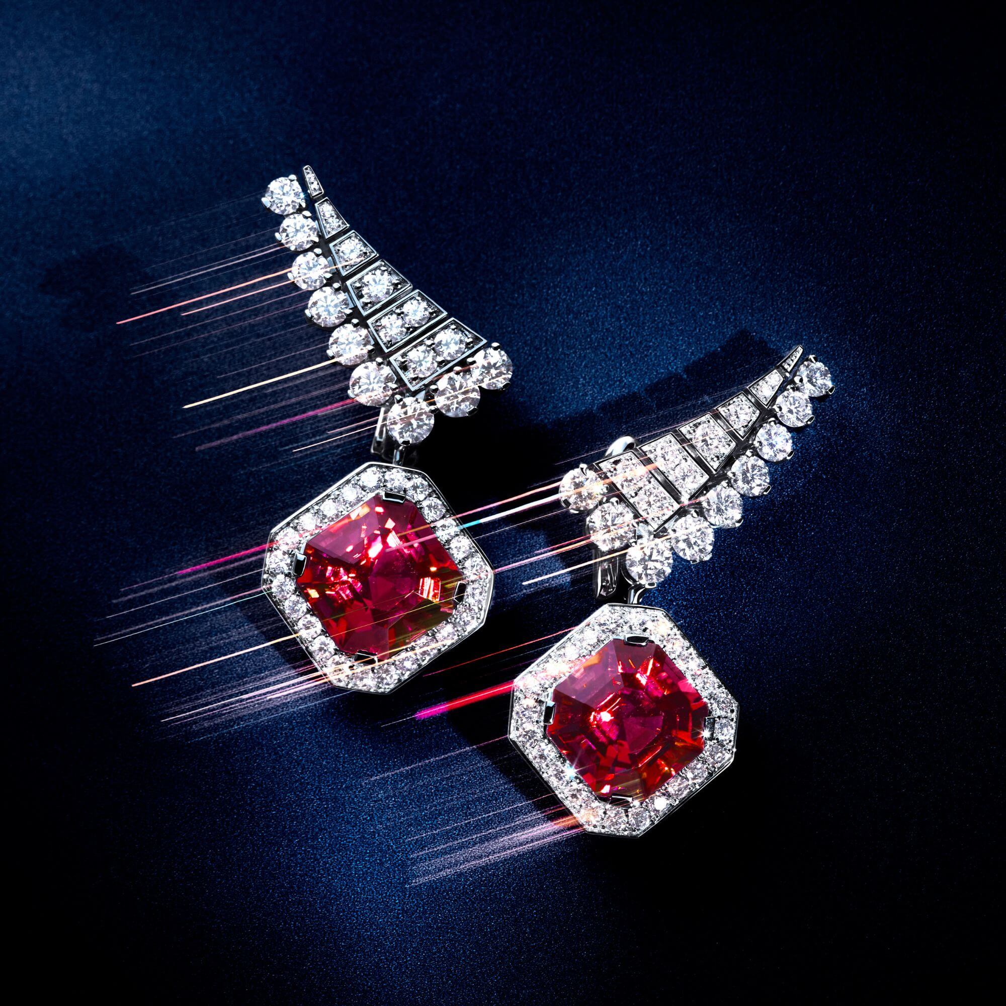 Garrard One of a kind rubellite and diamond High Jewellery earrings square