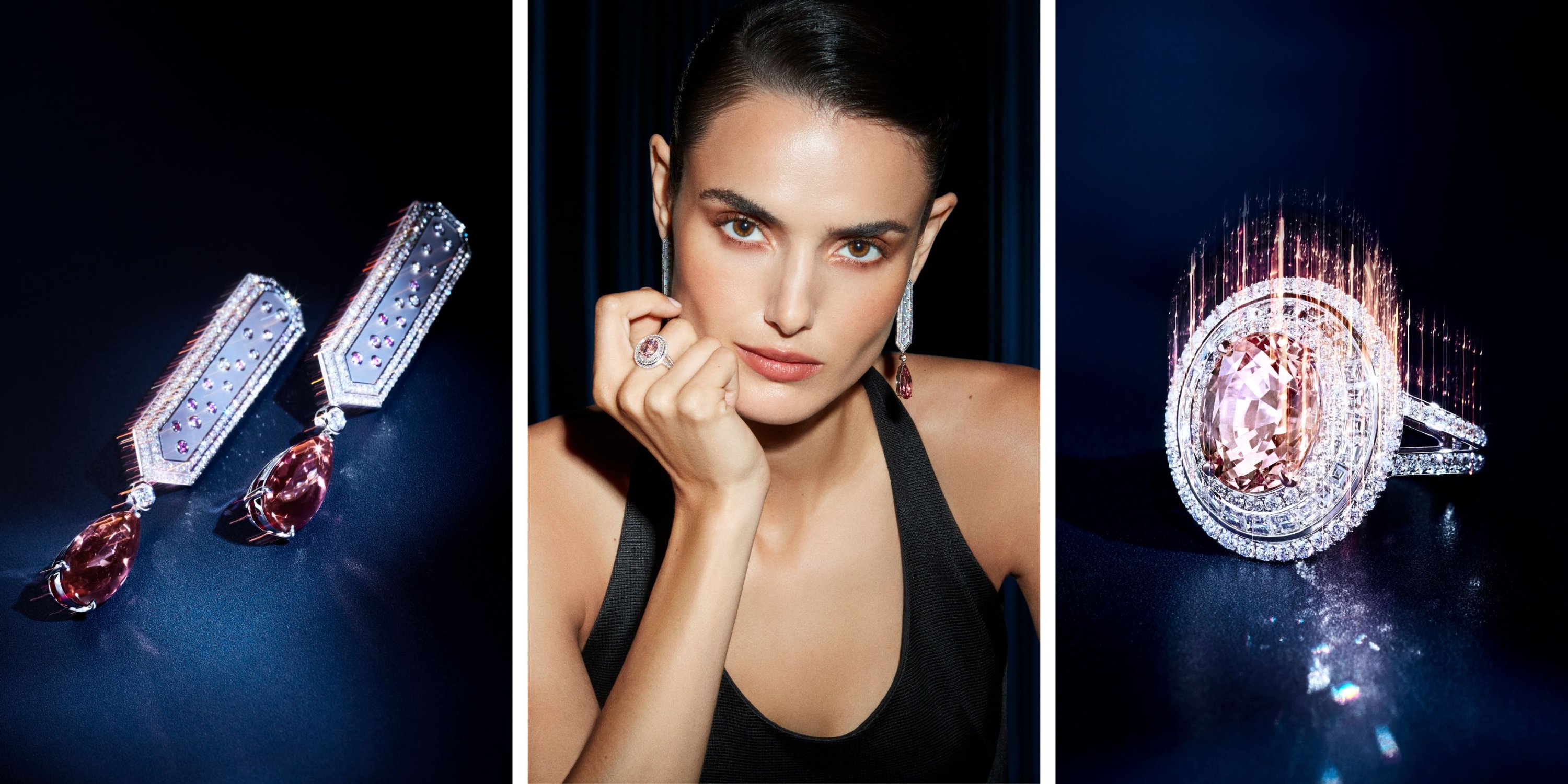 Garrard Rule The Room Campaign featuring Blanca Padilla wearing Jewelled Vault Padpardascha ring and Tourmaline earrings Banner