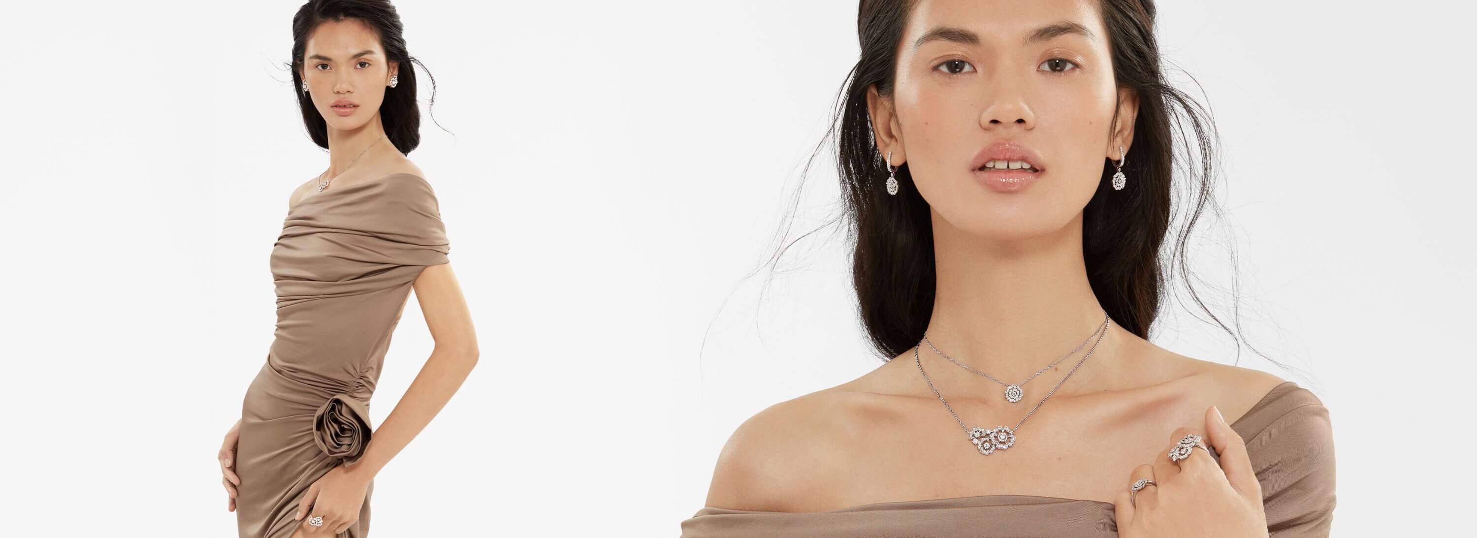 Garrard Tudor Rose diamond jewellery on model