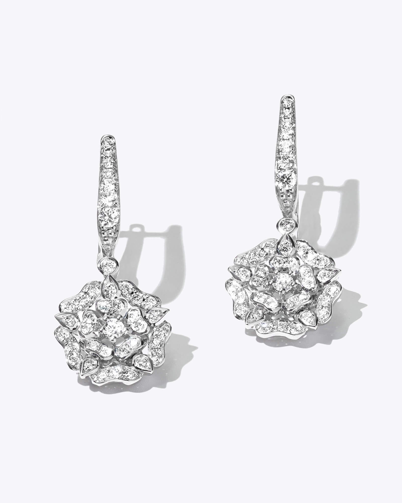 Garrard Tudor Rose jewellery collection Mini Icons Diamond Drop Earrings Jewellery LP feature