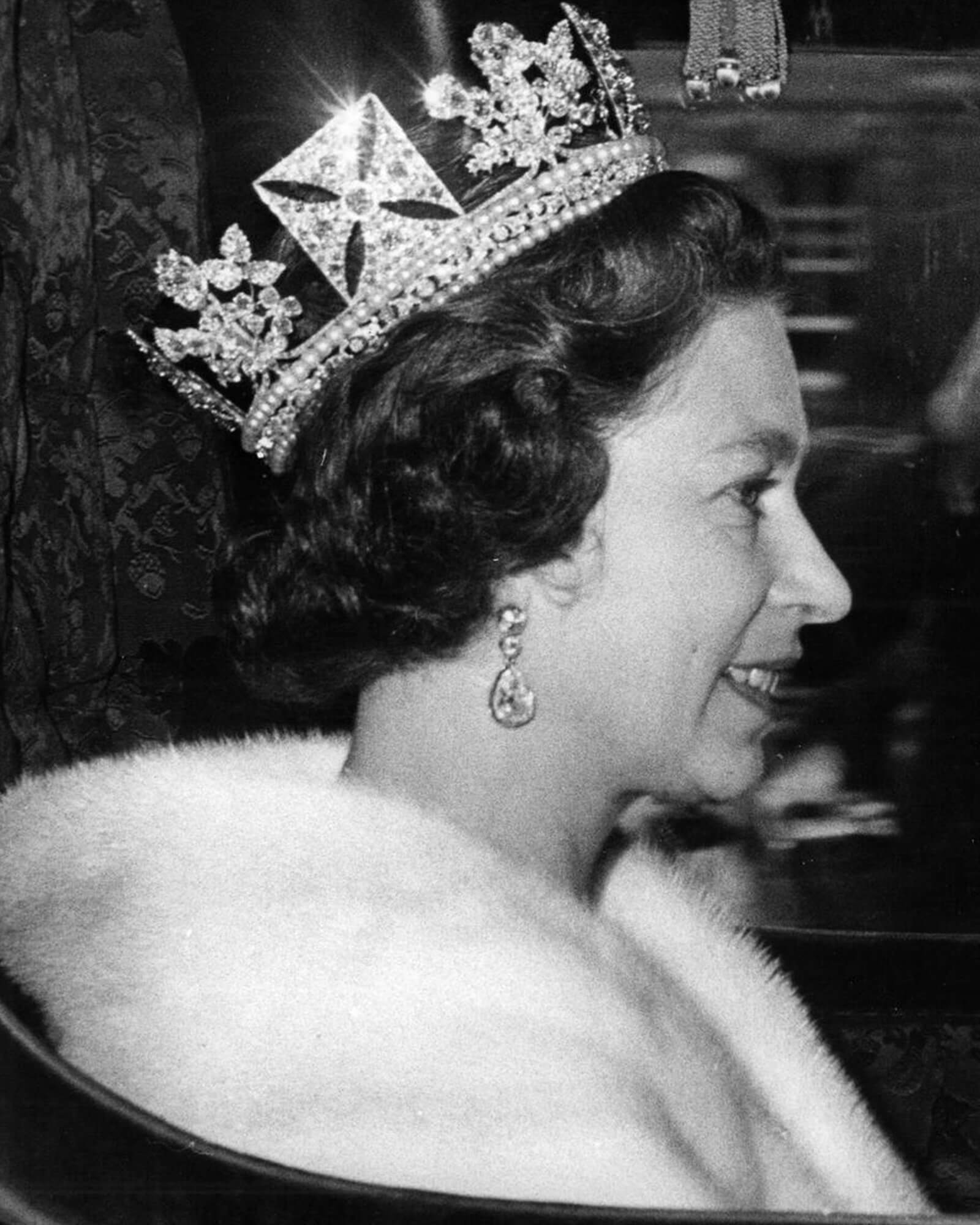 Royal Jewels made by Garrard The Coronation Earrings A photo of Queen Elizabeth II