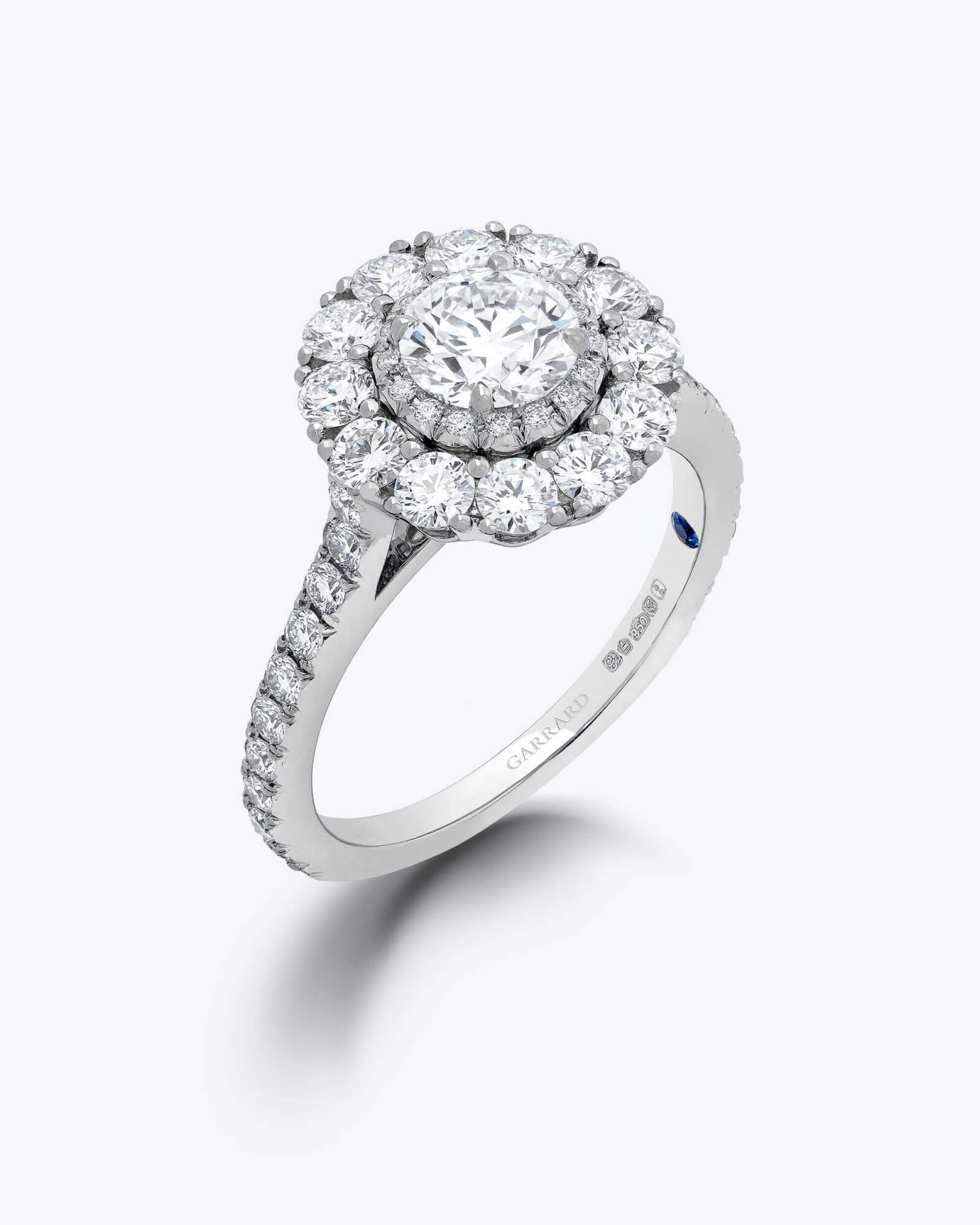 The Garrard Harmony Round Brilliant Diamond Double Cluster Engagement Ring In Platinum with Diamonds 1