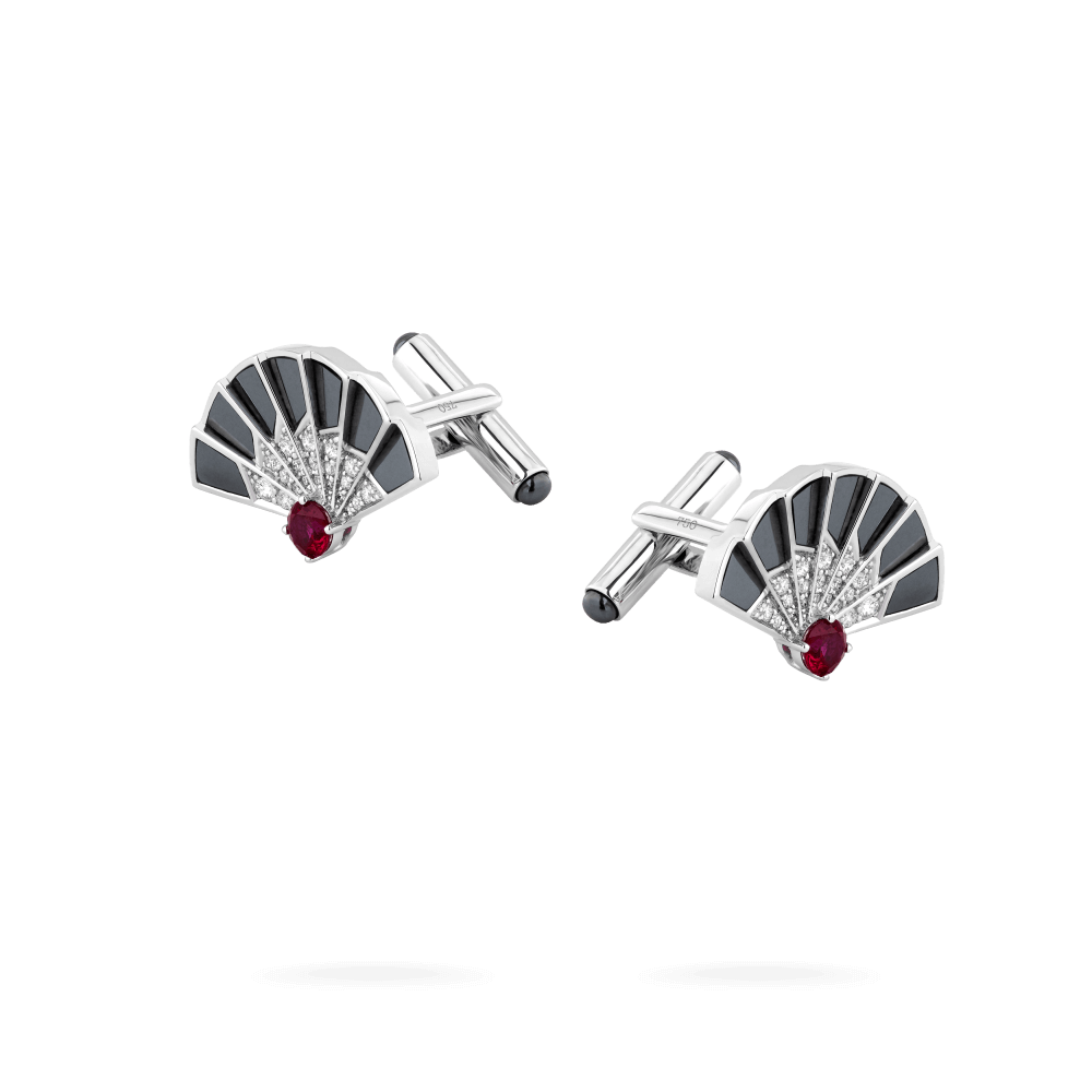 Fanfare Symphony Ruby and Hematite Cufflinks In 18ct White Gold with Diamonds 2017636
