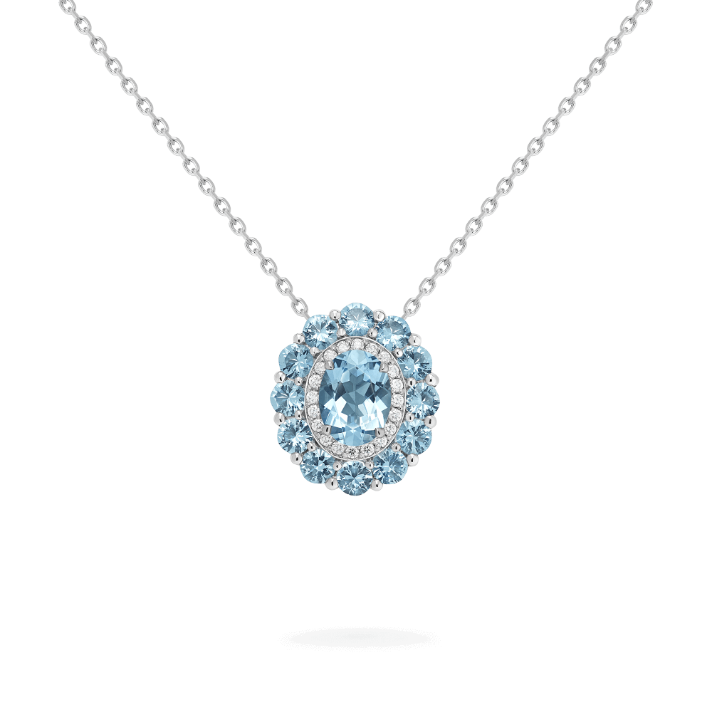 Garrard 1735 jewellery colelction Double Colour Cluster Aquamarine Pendant In Platinum with Diamonds JP17PT16