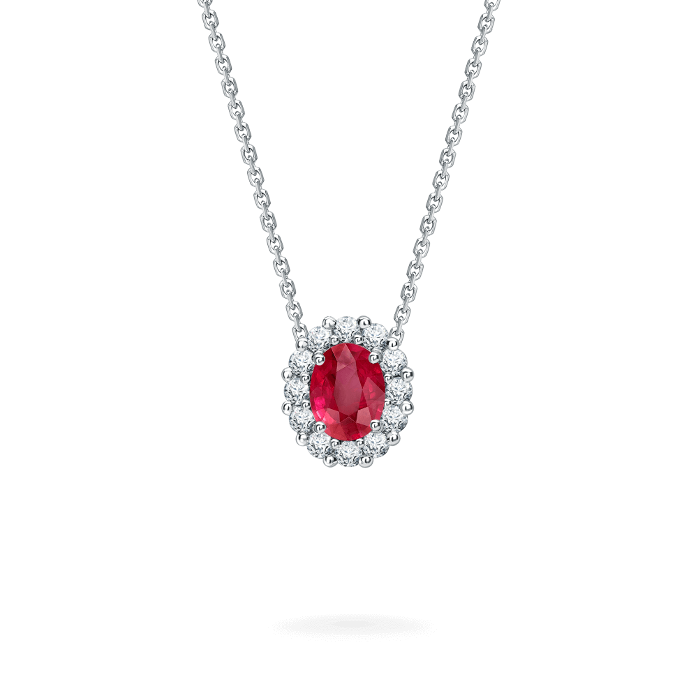 Garrard 1735 jewellery collection Ruby Oval Pendant in Platinum with Diamonds JP17PT02 Hero View