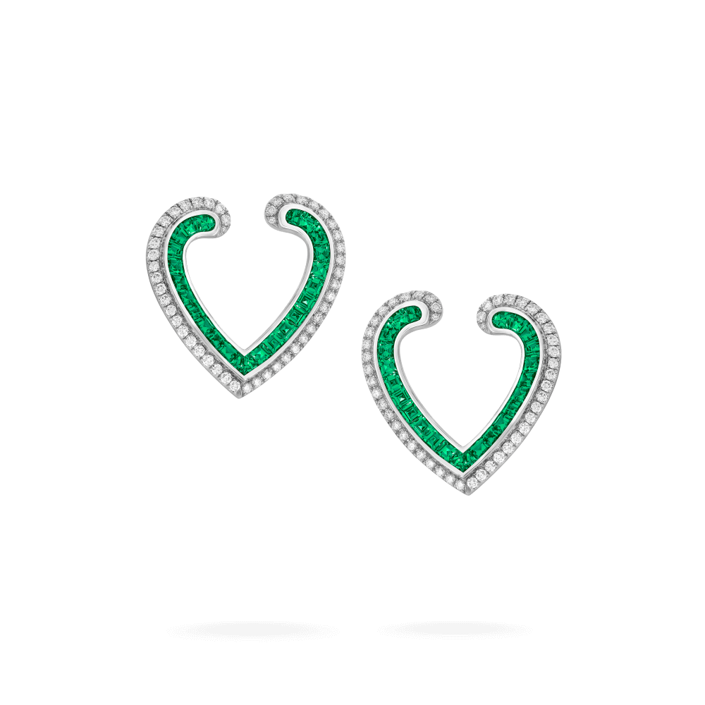 Garrard Aloria jewellery collection Calibre cut Emerald earrings in 18ct white gold with diamonds 2017140 Hero View
