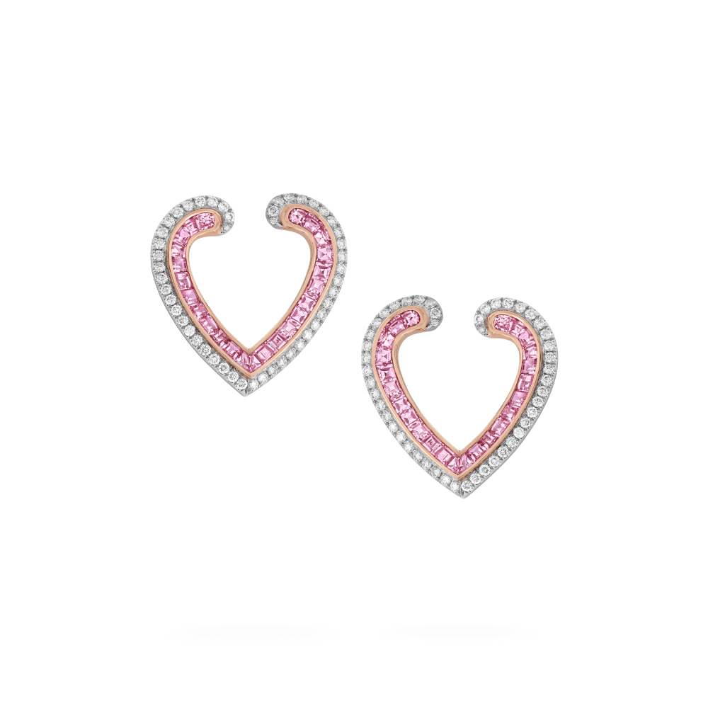 Garrard Aloria jewellery collection Calibre cut pink sapphire earrings in 18ct rose gold with diamonds 2017067 Hero View