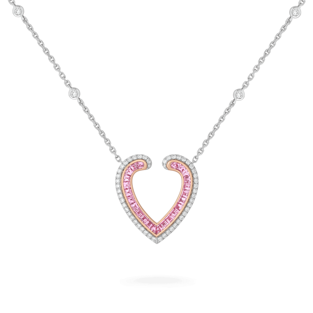 Garrard Aloria jewellery collection Calibre Cut Pink Sapphire Pendant In 18ct White and Rose Gold with Diamonds 2017065 Hero