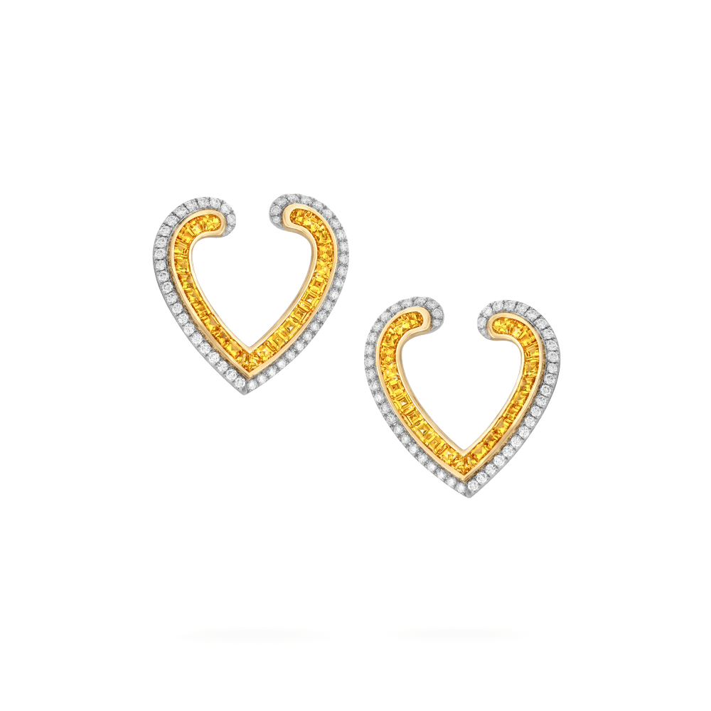 Garrard Aloria jewellery collection calibre cut yellow saphire earrings in 18ct white gold with diamonds 2016944 Hero View