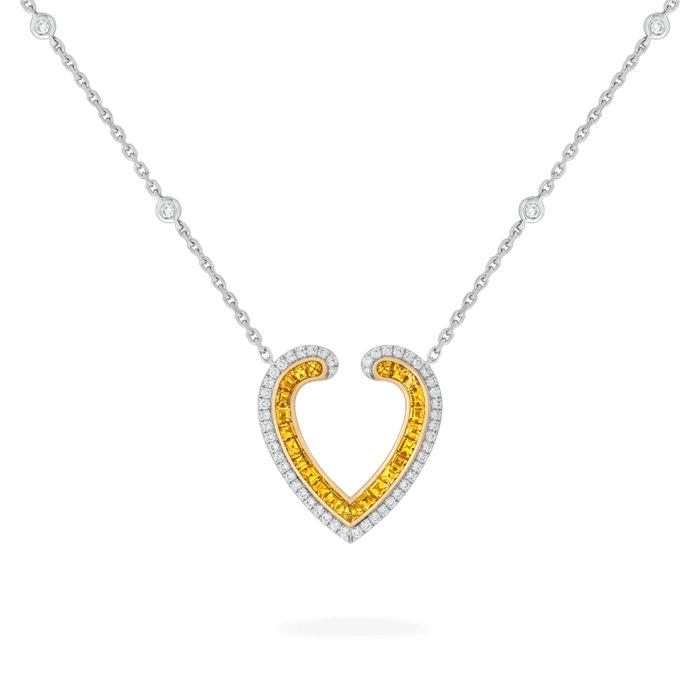 Garrard Aloria jewellery collection calibre cut Yellow sapphire pendant in 18ct white gold with diamonds 2016942 Hero View