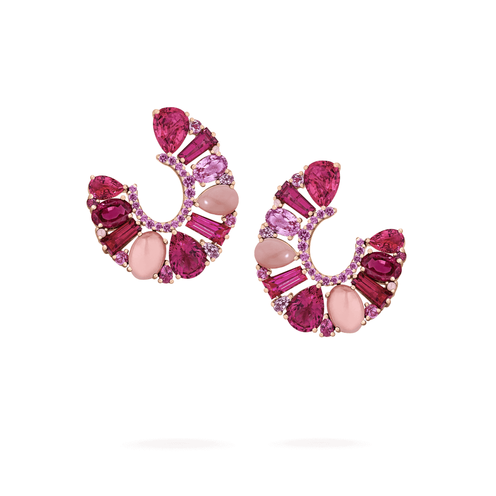 Garrard Blaze Collection 18ct rose gold hoop earrings with pink sapphires, rubellites and pink opals 2017667