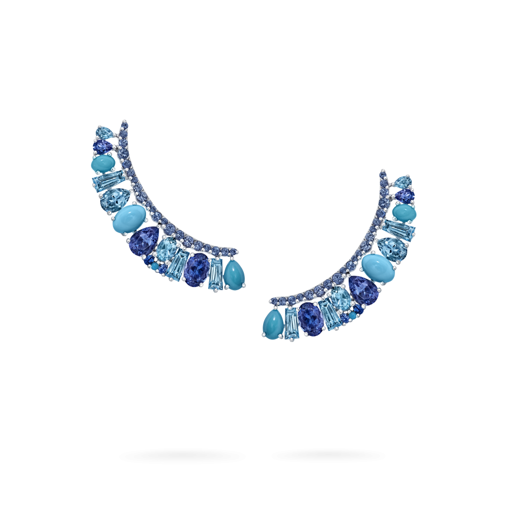 Garrard Blaze Collection 18ct white gold ear climbers with blue sapphires tanzanites aquamarines blue topaz and turquoise 2017661 1