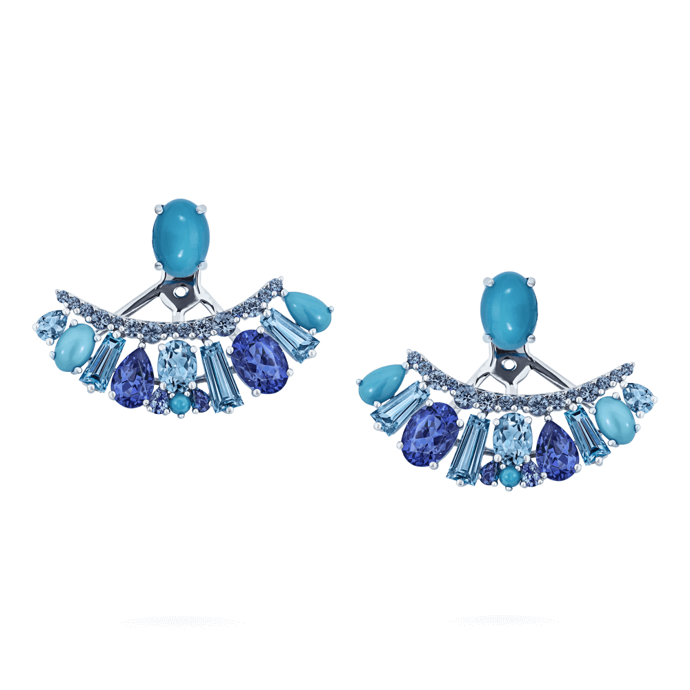 Garrard Blaze Collection 18ct white gold ear jackets with blue sapphires tanzanites aquamarines blue topaz and turquoise 2017657 2
