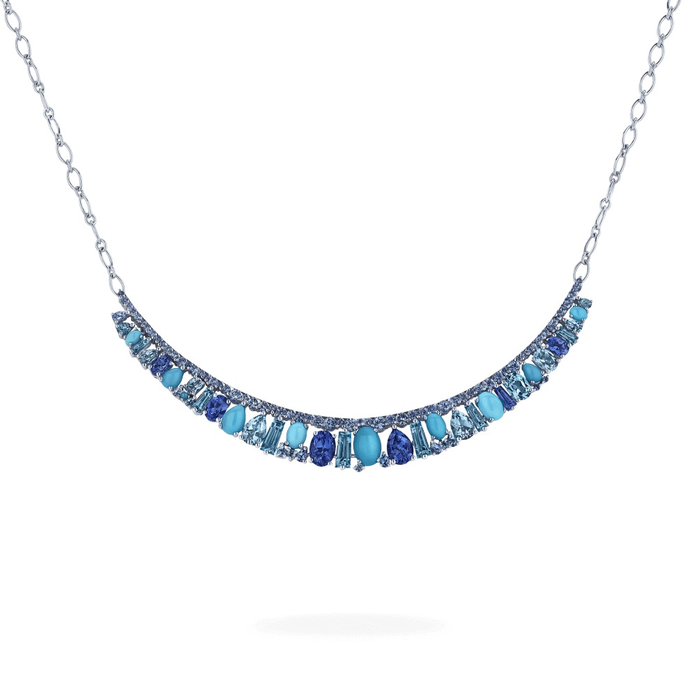 Garrard Blaze Collection 18ct white gold necklace with blue sapphires tanzanites aquamarines blue topaz and turquoise 2017653