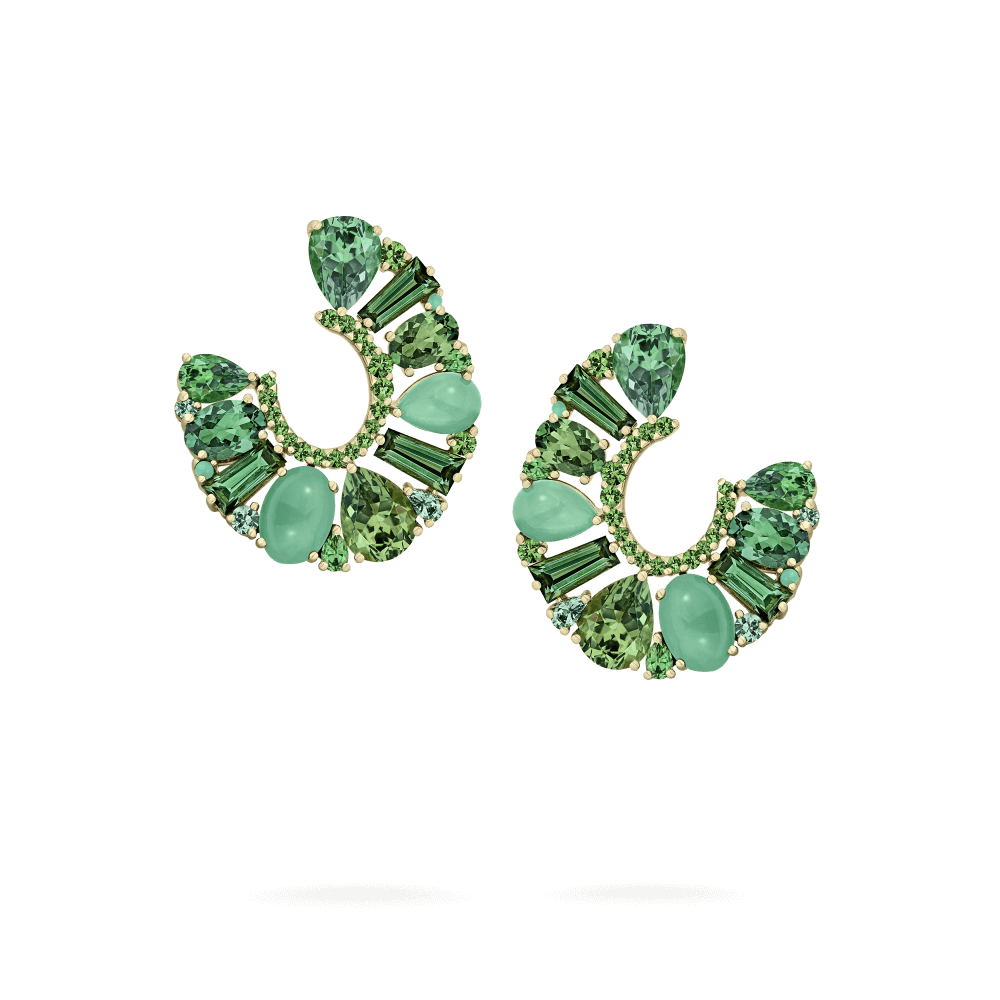 Garrard Blaze Collection 18ct yellow gold hoop earrings with green sapphires green tourmalines tsavorites and chrysoprase 2017666
