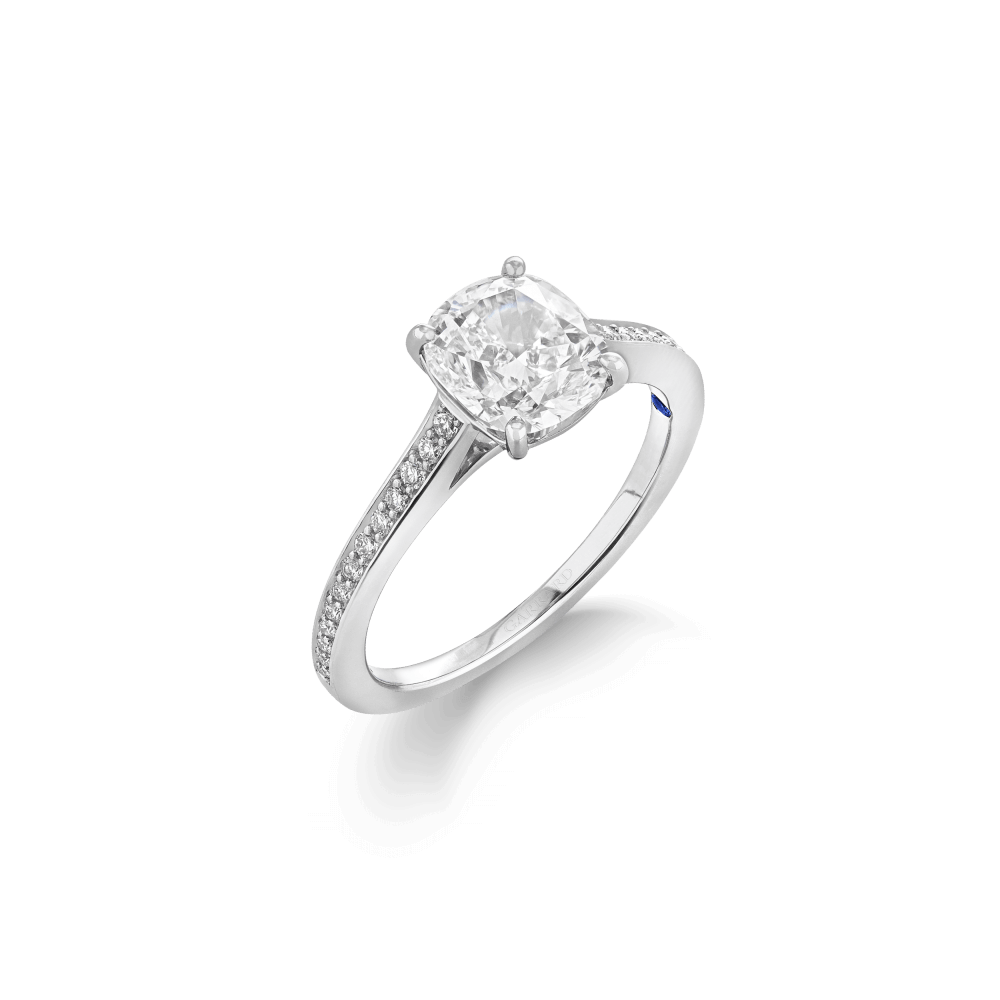 Garrard Bridal collection Cherish Cushion Cut Diamond Solitaire Engagement Ring In 18ct White Gold with Diamond 2017571 Hero
