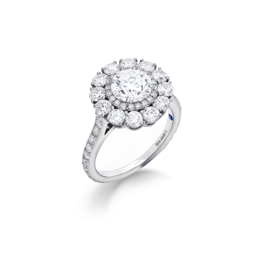 Garrard Bridal collection Harmony Round Brilliant Diamond Double Cluster Engagement Ring In Platinum JRHAPT01 2015895