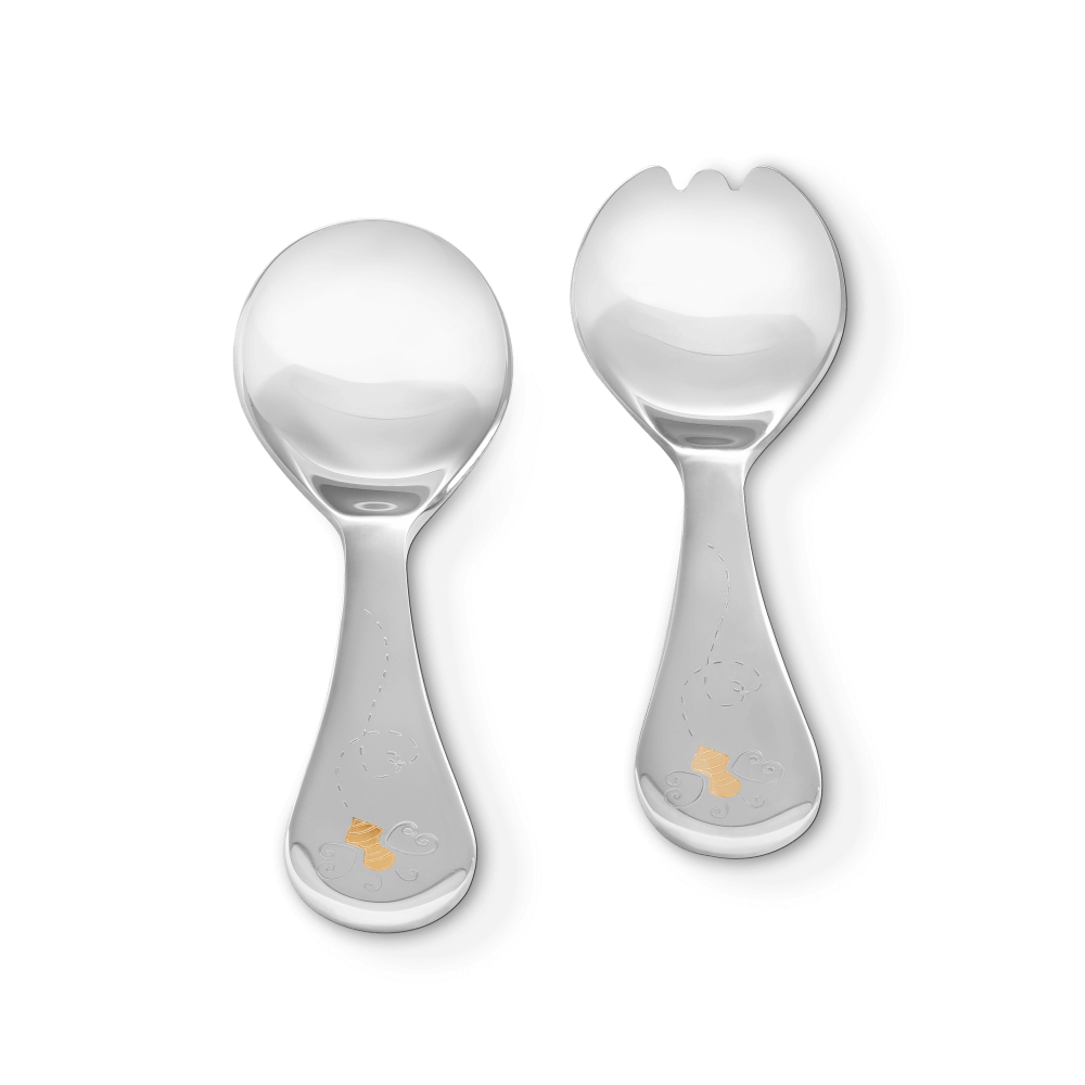 Garrard Christening New Baby Gift Baby Bee collection Sterling Silver Spoon and Fork Set 2017567 Hero