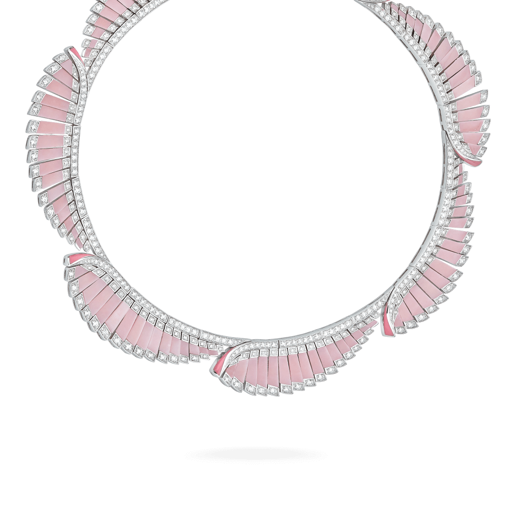 Garrard Couture Galah Necklace In 18ct White Gold with Pink Opal, Diamonds and and pink enamel, 2018700, Hero