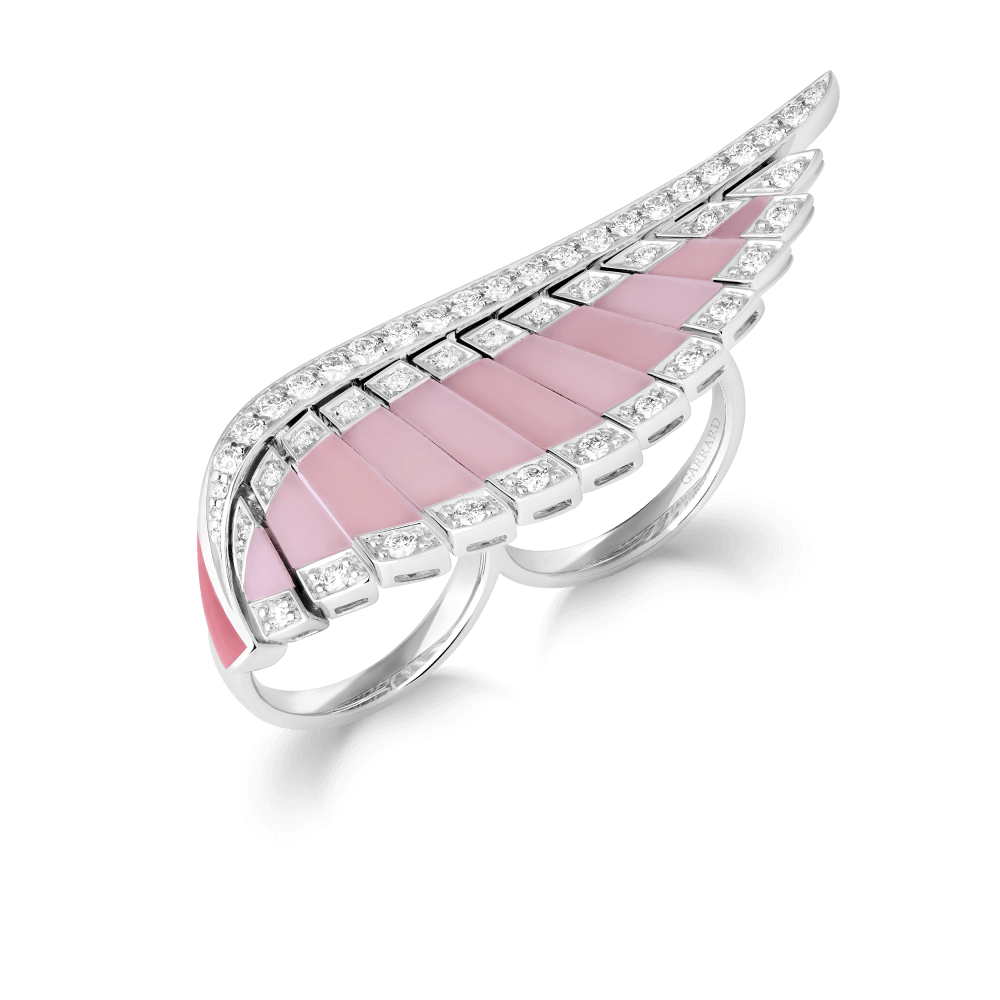 Garrard Couture Galah Ring In 18ct White Gold with Pink Opal, Diamonds and and pink enamel, 2018822, Hero