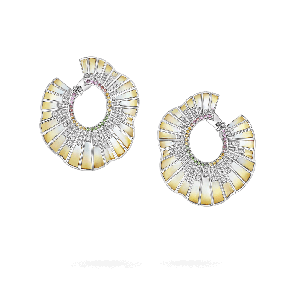 Garrard Couture Northern Lights Earrings In 18ct White Gold with Sapphires Tsavorites Diamonds and Mother of Pearl 2018094