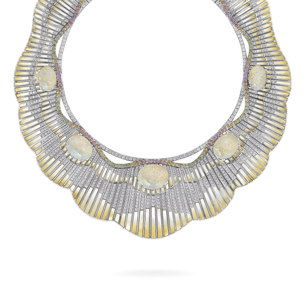 Garrard Couture Northern Lights Necklace In 18ct White Gold with Opals Sapphires Tsavorites Diamonds and Mother of Pearl 2018092