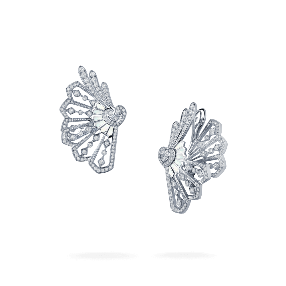 Garrard Fanfare Classic jewellery collection diamond and mother of pearl ear climbers in 18ct white gold 2015307 Hero View