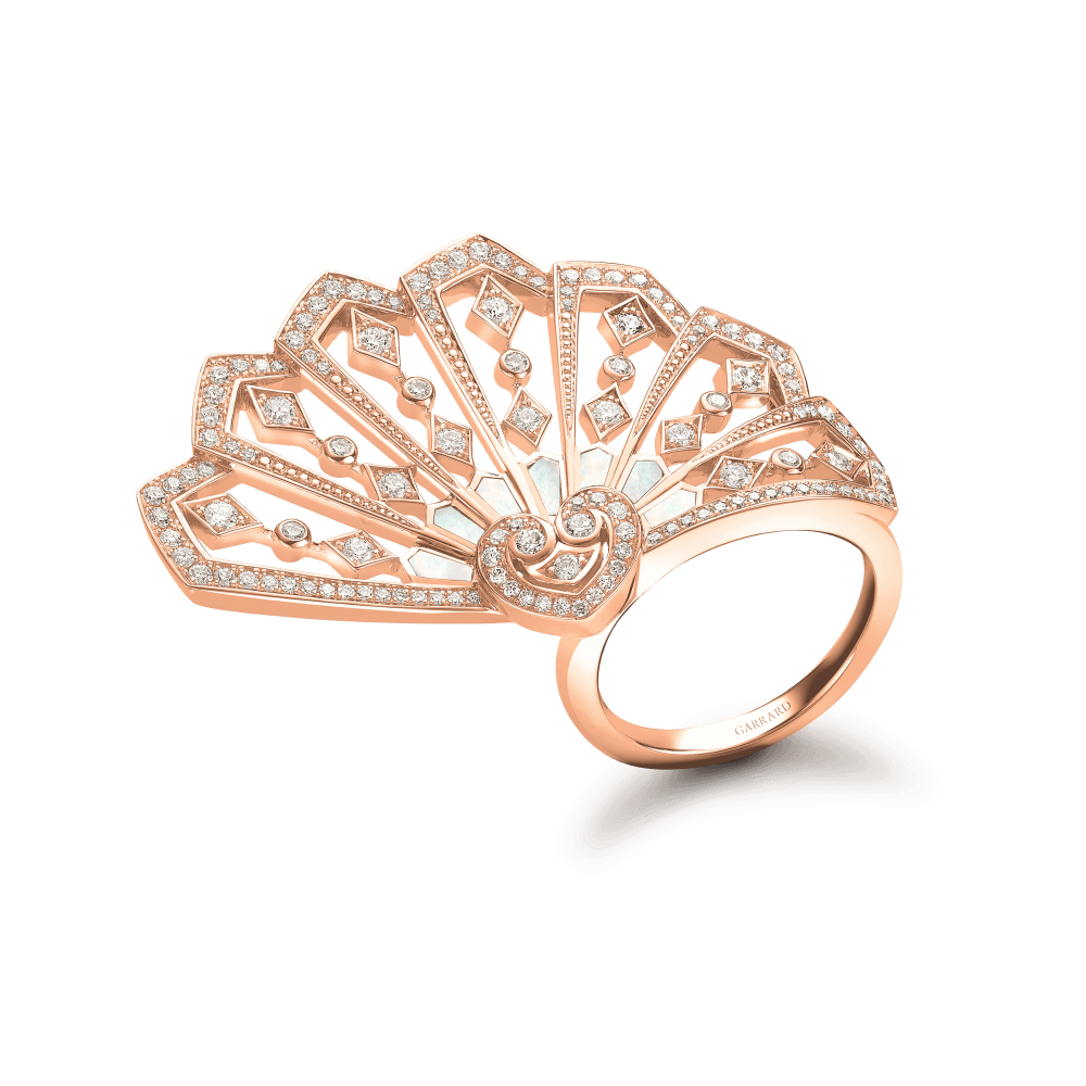 Garrard Fanfare Classic jewellery collection white diamond and mother of pearl ring in 18ct rose gold 2015512 Hero View