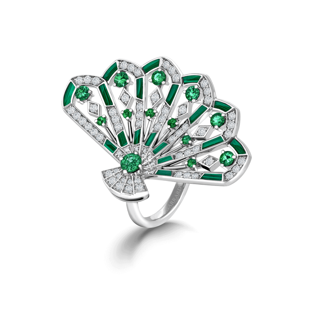 Garrard Fanfare Symphony collection Diamond and Emerald ring in 18ct White Gold with Malachite 2017364 Hero View