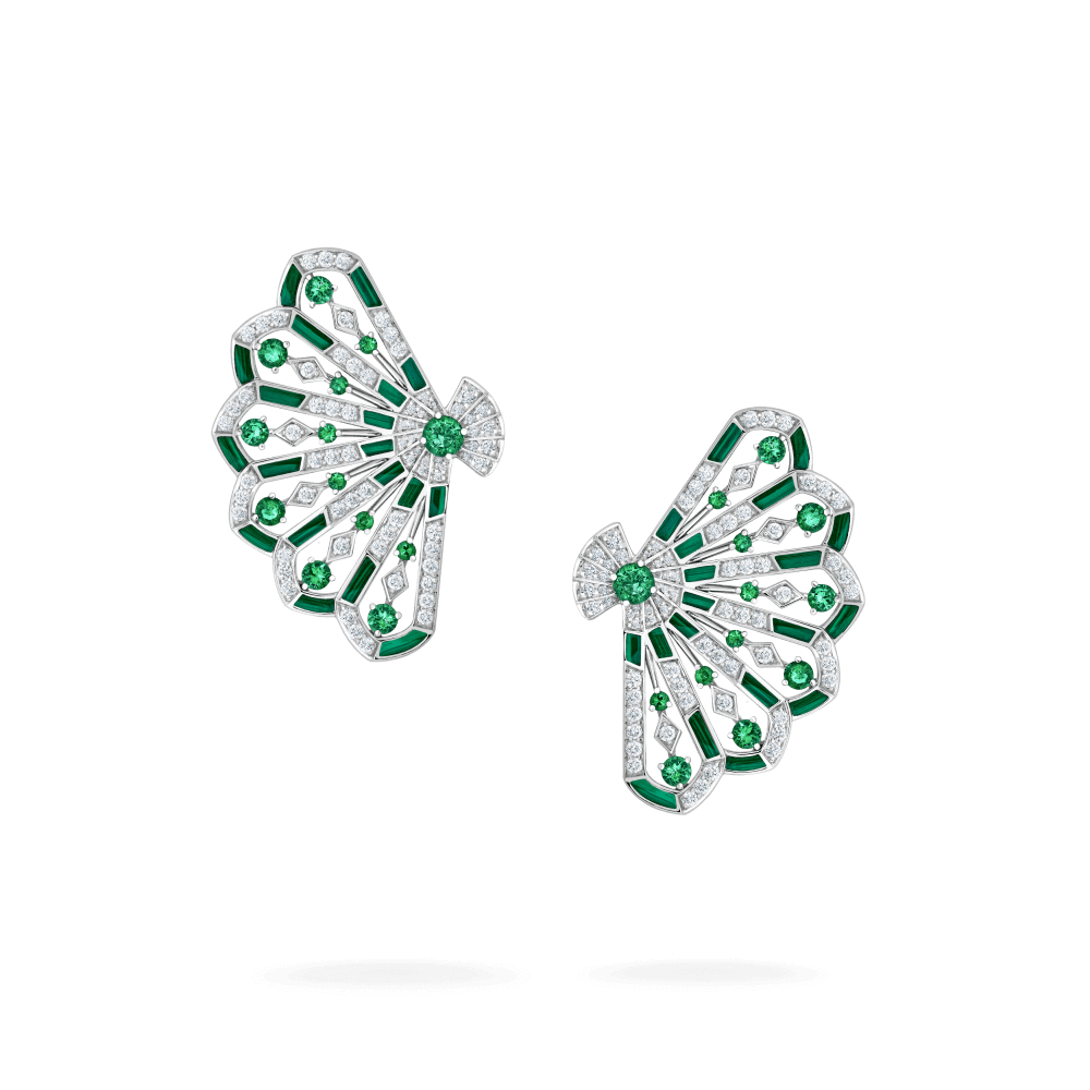 Garrard Fanfare Symphony collection emerald and malachite openwork earrings in 18ct white gold 2017310 Hero View