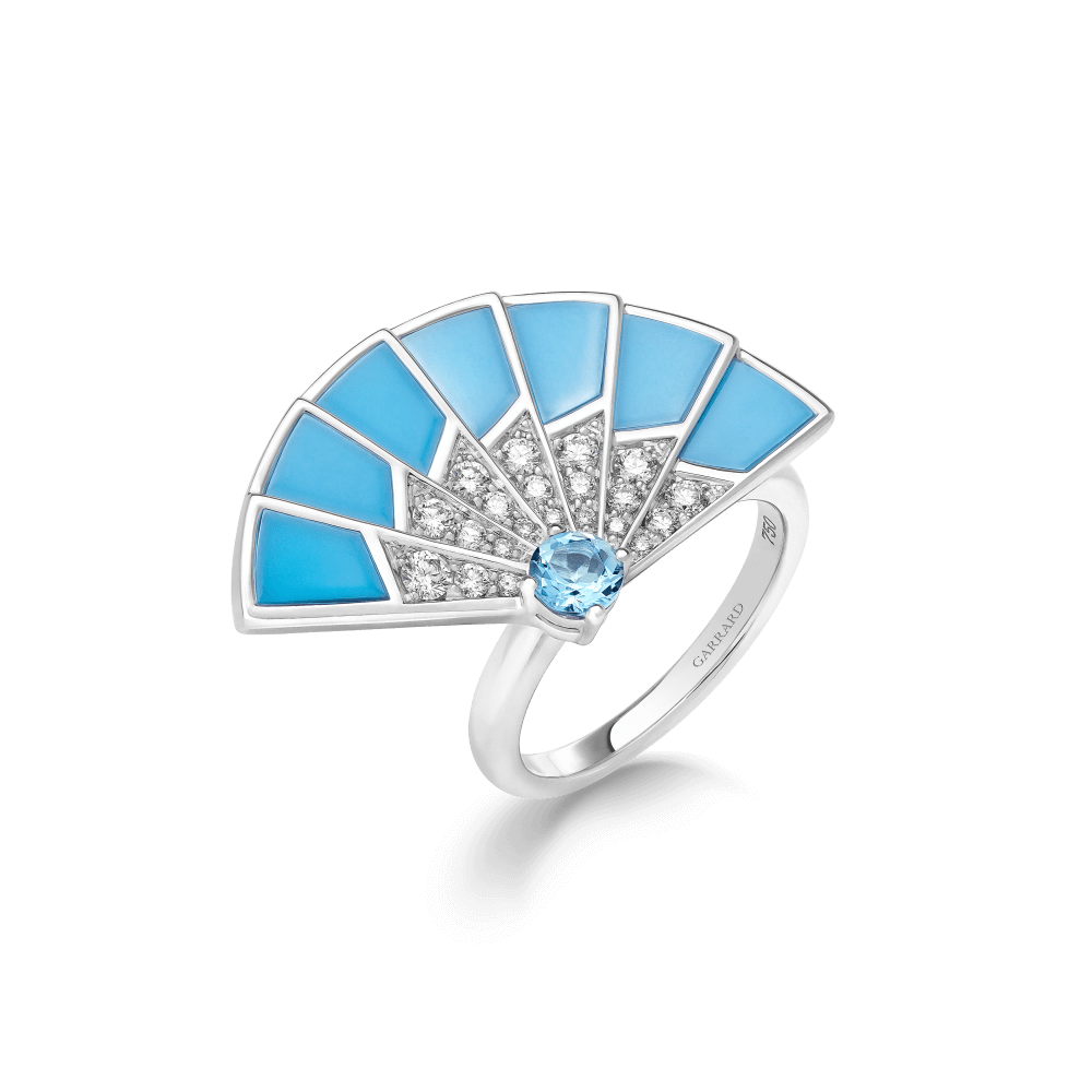 Garrard Fanfare Symphony jewellery collection Aquamarine and Turquoise Ring In 18ct White Gold with Diamonds 2018284 Hero View