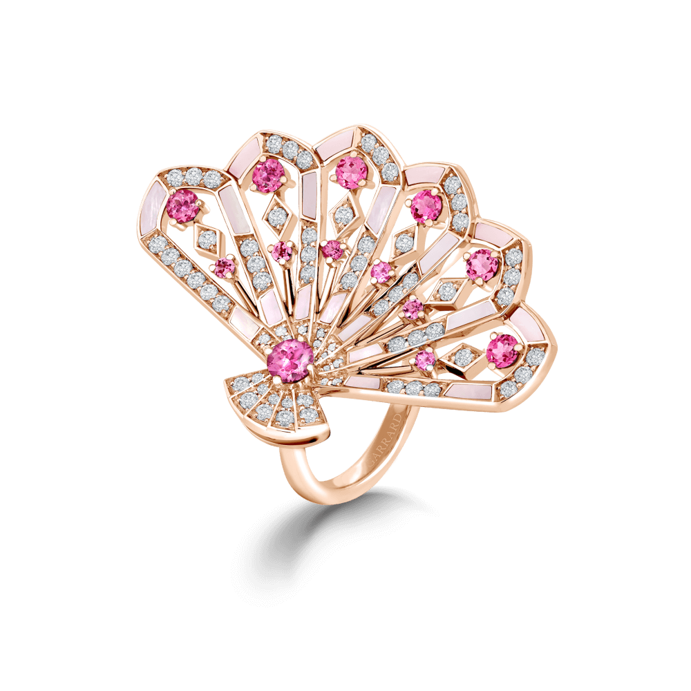 Garrard Fanfare Symphony Jewellery Collection Diamond and Pink Tourmaline Ring In 18ct Rose Gold with Pink Opal 2018747 Hero 1
