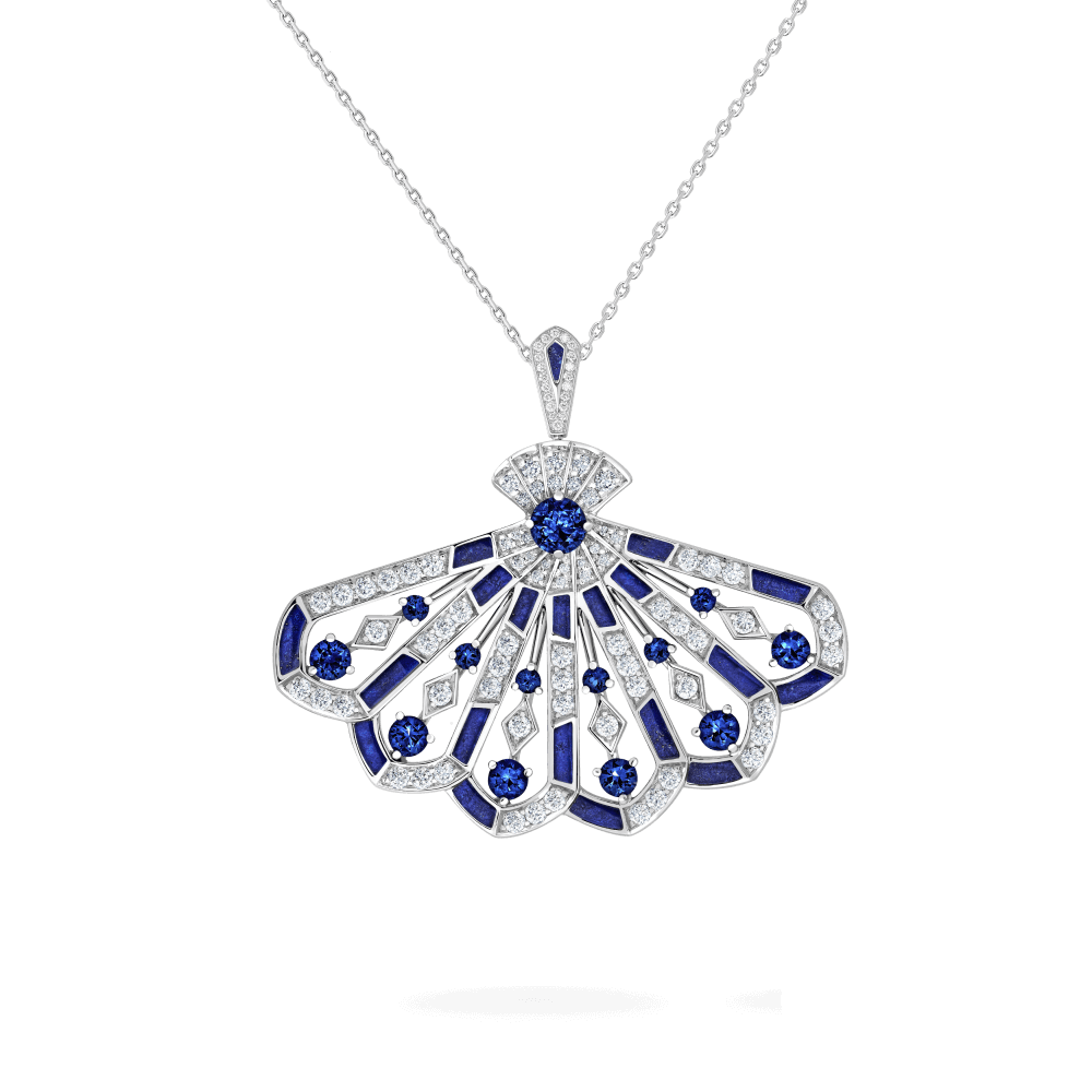 Garrard Fanfare Symphony jewellery collection Diamond and Sapphire Drop Pendant In 18ct White Gold with Lapis Lazuli 2018759