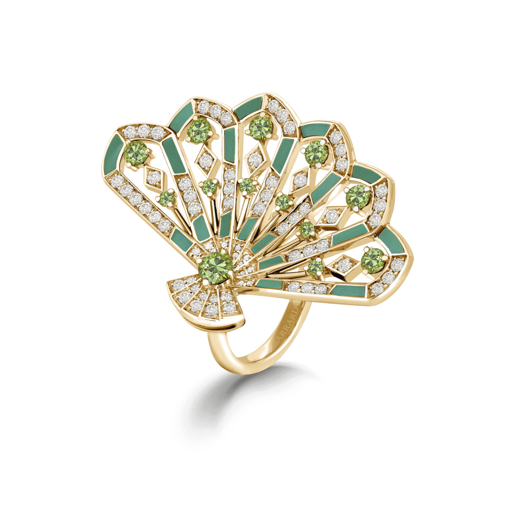 Garrard Fanfare Symphony Jewellery Collection Diamond and Tsavorite Ring In 18ct Yellow Gold with Apple Malachite 2018749 Hero 1