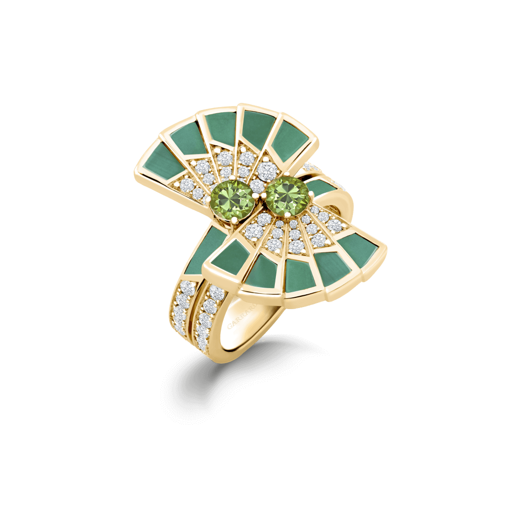 Garrard Fanfare Symphony jewellery collection Double Tsavorite and Apple Malachite Ring In 18ct Yellow Gold with Diamonds 2018720 Hero