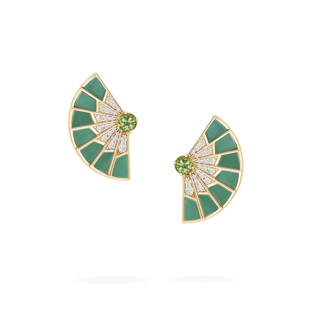 Garrard Fanfare Symphony jewellery collection Tsavorite and Apple Malachite Earrings In 18ct Yellow Gold with Diamonds 2018712 Hero View