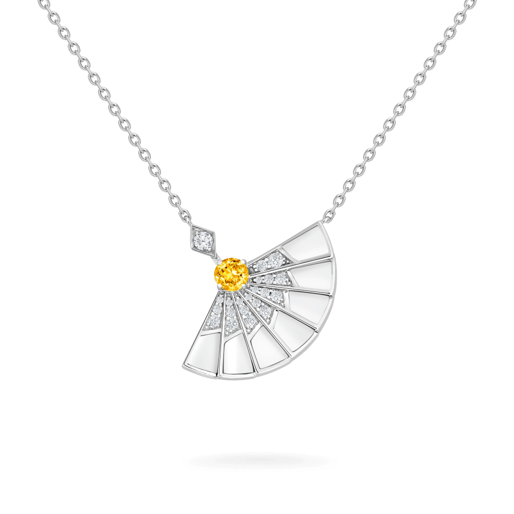 Garrard Fanfare Symphony jewellery collection Yellow Sapphire and White Agate Pendant in 18ct White Gold with Diamonds 2017337 Hero View