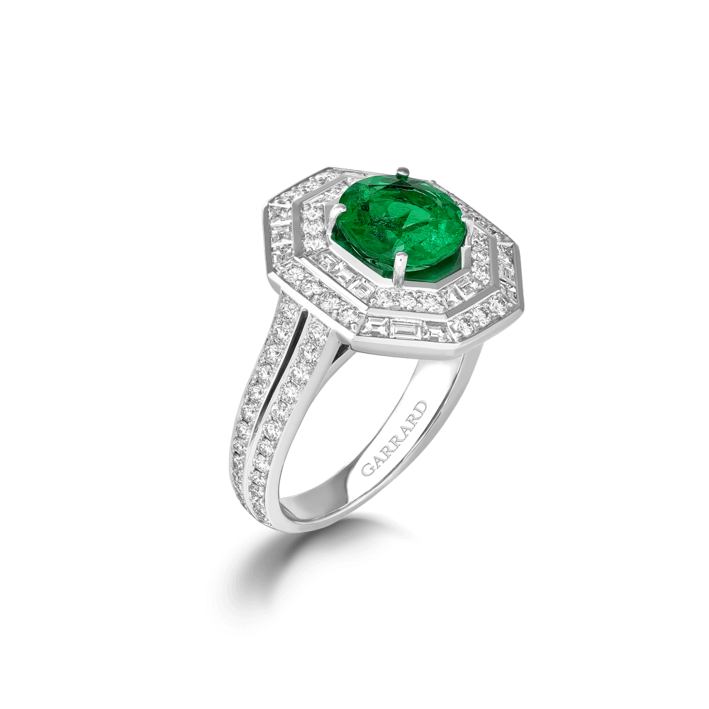 Garrard Jewelled Vault 1.95ct Round Colombian Emerald and Diamond High Jewellery Ring | In 18ct White Gold, 2018518