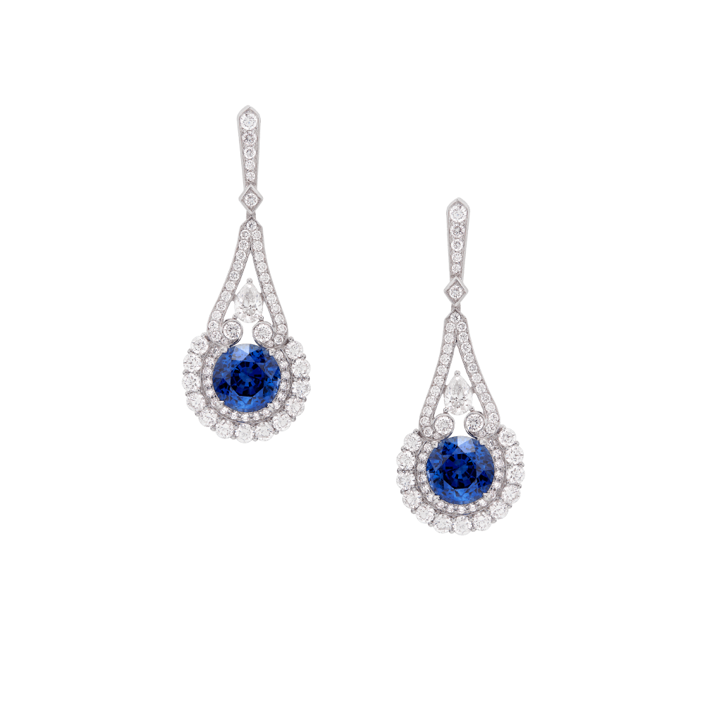 Garrard Jewelled Vault Round Sapphire and Diamond HIgh Jewellery Earrings In 18ct White Gold 2016622