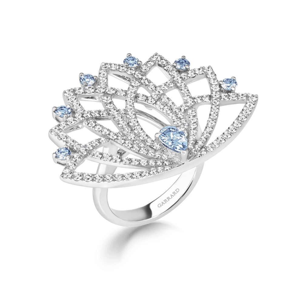 Garrard Lotus Jewellery Collection Lotus Bloom Aquamarine and Diamond Ring In 18K White Gold, 2019358, Hero