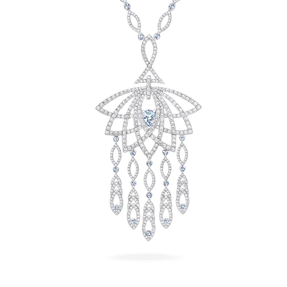 Garrard Lotus Jewellery Collection Lotus Bloom Aquamarine and Diamond Slider Pendant In 18K White Gold, 2019340, Hero